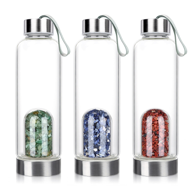 2020 trendy gemstone infuser glass water bottle custom natural gem stone healing tourmaline crystal water bottles