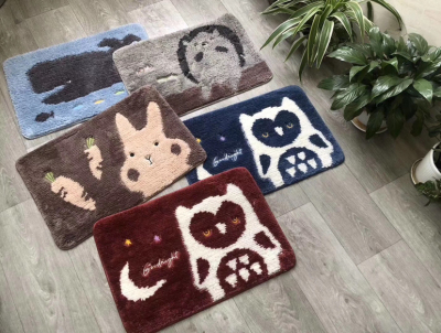 Microfiber Cartoon Floor Mat Owl Rabbit New TPR Bottom Absorbent Non-Slip Floor Mat E-Commerce Hot-Selling Product Mat