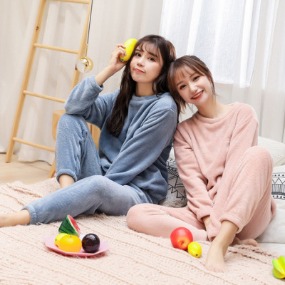 Fall/winter 2019 solid fairy warm warm suit for women 's surplice day is plush - size plus velvet and thickened coral velvet home dress