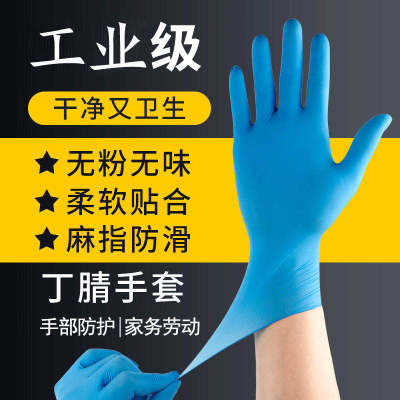 Disposable Nitrile Gloves Outdoor Protective Labor Protection Rubber Gloves Oil-Resistant Acid and Alkali-Resistant Universal Ding Qing Gloves for Left and Right Hands