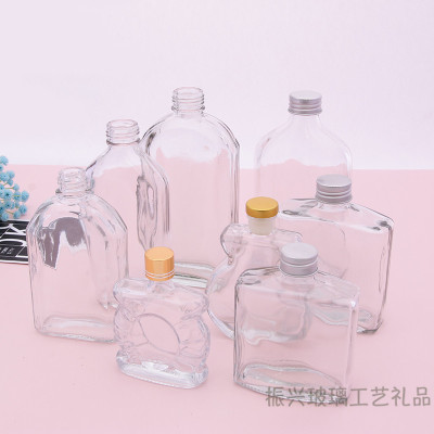 Creative beverage bottle flat square glass juice beverage bottle milk tea glass bottle two small bottles, aluminum cap
