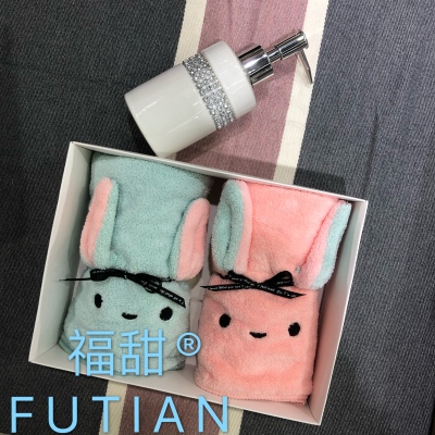 Futian - high density coral plush towel, gift box, lovely cat is pure cotton soft adult picking family return gift towel