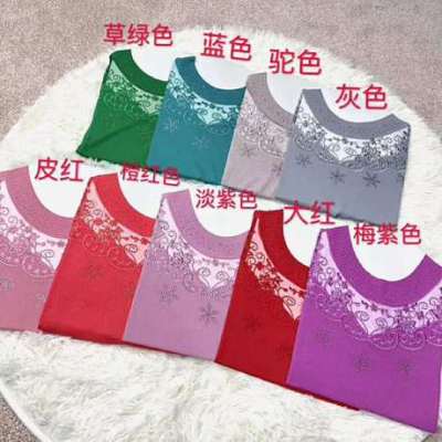Summer mom ice silk short sleeve short sleeve grandma tshirt lace stitching shirt emblazoned with the trace to send a substitute