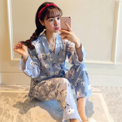 Japanese style kimono and pajama women spring and autumn style long sleeve class flower 2017 autumn Korean version home service set spring and summer