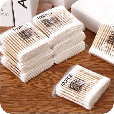 100 Double-Headed Wooden Cotton Sticks Health Swab Cotton Rod Baby Tampon Cotton Ball Makeup Removing Cosmetic Cotton Swab Stick