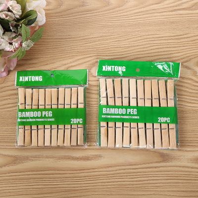 Large Size 7.5cm Bamboo Clip Bamboo Clothes Drying Clothes Pin Windproof Trouser Press Multifunctional Clothes Clips 20 PCs/Bag