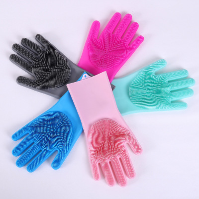 Tiktok Dishwashing Silicone Gloves Kitchen Cleaning Silica Gel Cleaning Gloves Heat Insulation Magic Kitchen Household Cleaning Gloves