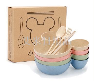 FK - mickey four new cartoon mickey big head bowl set of wheat straw bowl tableware set of four