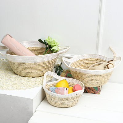 Nordic Style Straw Basket Clothing Toys Finishing Corn Husk Woven Storage Basket Handmade Corn Husk Woven