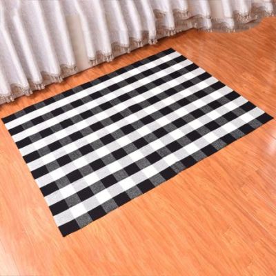 Hot-selling cotton woven black and white grid carpet mat living room black and white carpet mat living room door