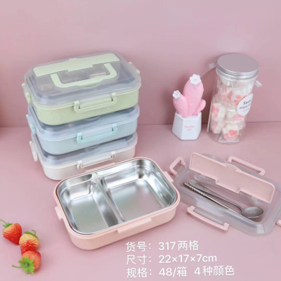 304 Stainless Steel Lunch Box Lunch Box Insulation Student Canteen Partitioned and Portable Separated Office Worker Lunch Box Set