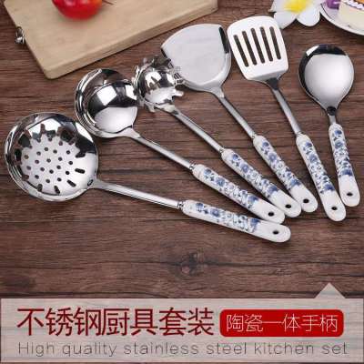 Blue and white porcelain handle stainless steel kitchenware set kitchenware