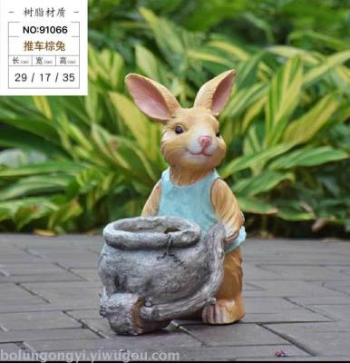 Push and pull rabbit flower pot resin crafts pieces