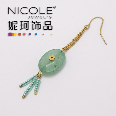 New Green Natural Stone Japan Imported Glass Beads Titanium Steel Chain Earrings Handmade Woven Earrings