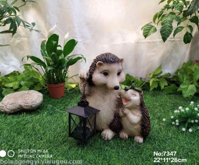 Mother and son series of hedgehog resin crafts set pieces