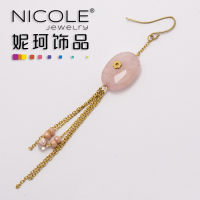 New Style Pink Natural Stone Japan Imported Glass Beads Ball Type Earrings Handmade Woven Earrings