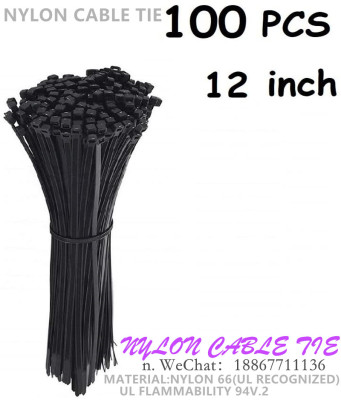 Multi-function 12-inch nylon self-locking cable tie black cable zipper tie heavy duty nylon tie