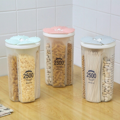 B35-129 Creative Petal Storage Jar Transparent Pp Compartment Sealed Jar Moisture-Proof Kitchen Cereals Storage Tank