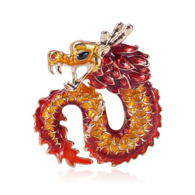 Creative new alloy drop oil 12 zodiac dragon brooch men's corsage blazer dress pin accessories