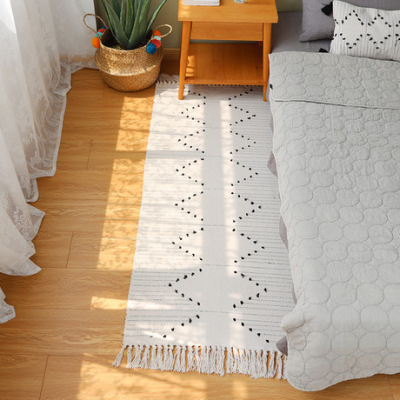 White-Bottomed Black Cut Flower Cotton Braided Floor Mat Home Wild Bedroom Foot Mat Living Room Carpet More Sizes Door Mat