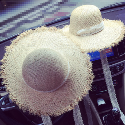 New lacing straw hat bow-tie ruffian straw hat women summer eaves hat sunshade sun sun sai cap