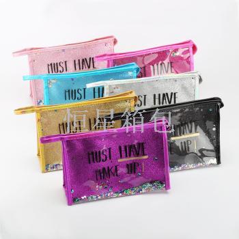Hot style PVC briefcase gold powder splicing wash gargle bag waterproof makeup bag custom logo