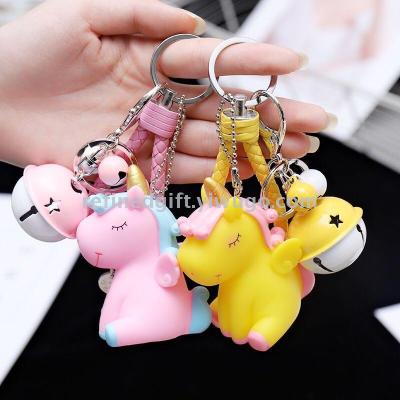 Creative Cartoon PVC Soft Rubber Doll Squeeze Sound Unicorn Keychain Car Pendant Handbag Pendant Gifts