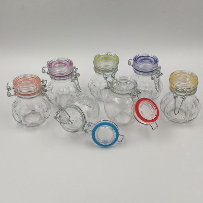 Manufacturers direct exquisite new buckle bottle glass storage bottle design variety of multi-color sealing rings