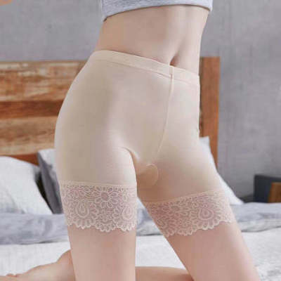 Anti-glitter solid color bamboo fiber safety pants for ladies flat leggings lace trim safety pants