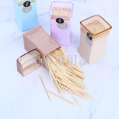 CQS- square bottle 300 toothpicks fruit canister moisture-proof bottle packaging bamboo toothpicks disposable