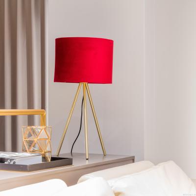 INS Nordic Simple Low Luxury Metal Three Desk Lamp with Support Velvet Fabric Shade Bedroom and Living Room Decoration Table Lamp