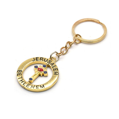 Golden revolving crucifix keyring pendant ring ring ornaments religious church gifts gifts