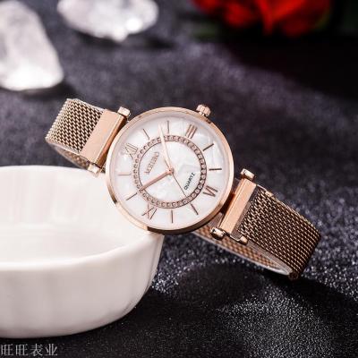 The new south Korean version of the ladies quartz watch alloy mesh with Roman dial inlaid with a small diamond