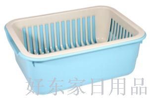 Factory Square New Material Rice Cleaning Basket Drain Basket Double-Layer Household Kitchen Multi-Functional Plastic Washing Fruit Thickened Vegetable Basket