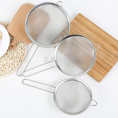 Ns-12cm straight grain wide pointed ear oil grid stainless steel oil scoop strainer oil grid flour sieve with handle