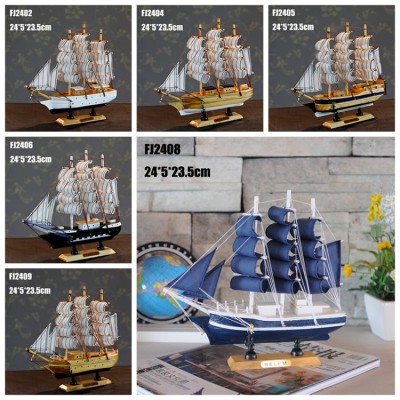 Special Offer 24cm Sailing Model Mediterranean Ornament Home Solid Wood Hand Carved European Multi-Sail Fj24