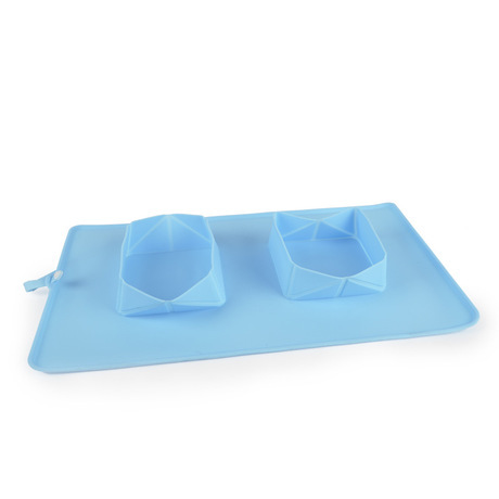 Pet Folding Double Bowl Travel Portable Pet Bowl Silicone Bowl Pet Storage Bowl Food Tray Basin