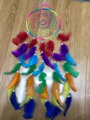 20 cm rainbow web fashionable feather catcher dream net home decoration pendant