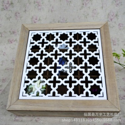Zakka wooden box to make old jewelry box transparent carving decoration pieces about nine grid carving groceries