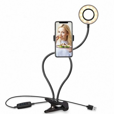 Multi-functional universal hose mobile phone clip live light supplement lamp holder poleless adjustment 9cm desktop rotary beauty lamp