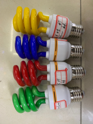 Traditional Energy-Saving Lamp Small Half Screw Halogen Powder Mixed Powder Three Primary Color Bulb Diameter 9 Natural Color