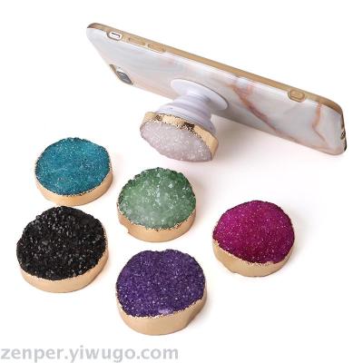 natural stone blank mobile phone game holder accessories gemstone grip keypad colorful druzy quartz phone grip