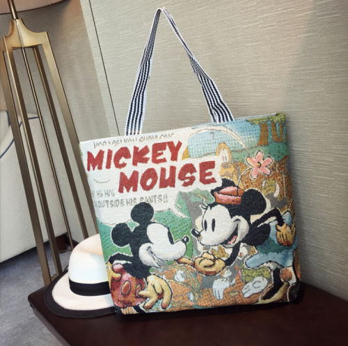 spring and summer korean style canvas cartoon embroidered bag portable shoulder shopping bag women‘s bag fashion bag