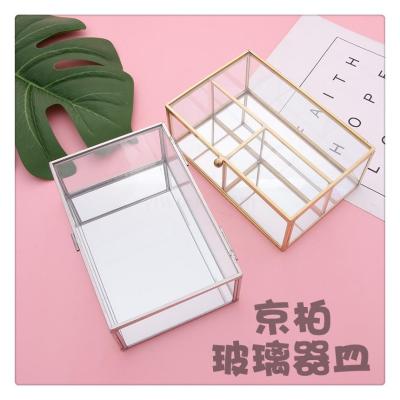 Web Celebrity Glass Dustproof Cosmetic Box Household Lipstick Skin Care Product Desktop High-capacity Dresser
