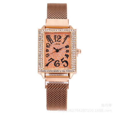 New ladies diamond-encrusted square digital table south Korean version of solenoid stone mesh belt fashion watches milan with lazy watches