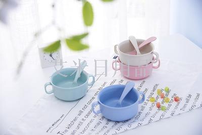 Wk-8918 children's feeding tableware wheat straw double ear bowl children's fall prevention hot bowl wheat tableware