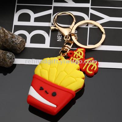 PVC Soft Rubber French Fries Metal Keychains Stereo Silica Gel Key Chain Factory Direct Sales Free Design Factory Customization