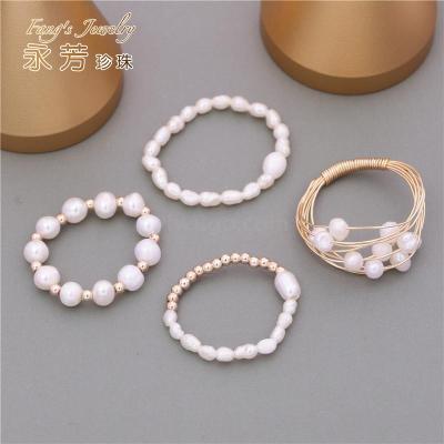 Temperament Only a small number of pearl beads ring simple Ins wind French Tail ring hand woven ring