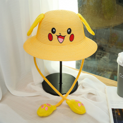 Hat female summer straw Hat web celebrity douyin the same style rabbit ears will move the Hat Pikachu children cute Hat