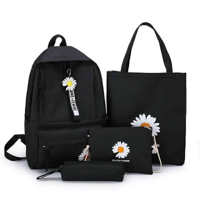 Four-Piece Set Little Daisy Student Schoolbag Tuition Bag Messenger Bag Pencil Case Opening Season